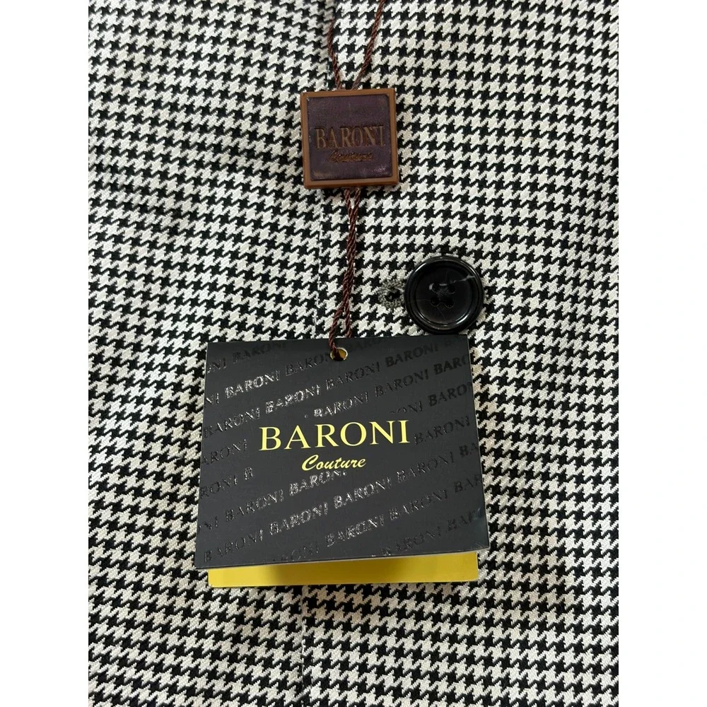Baroni Couture Mens Silk Italian Wool Houndstooth Sport Coat Blazer 40R Black